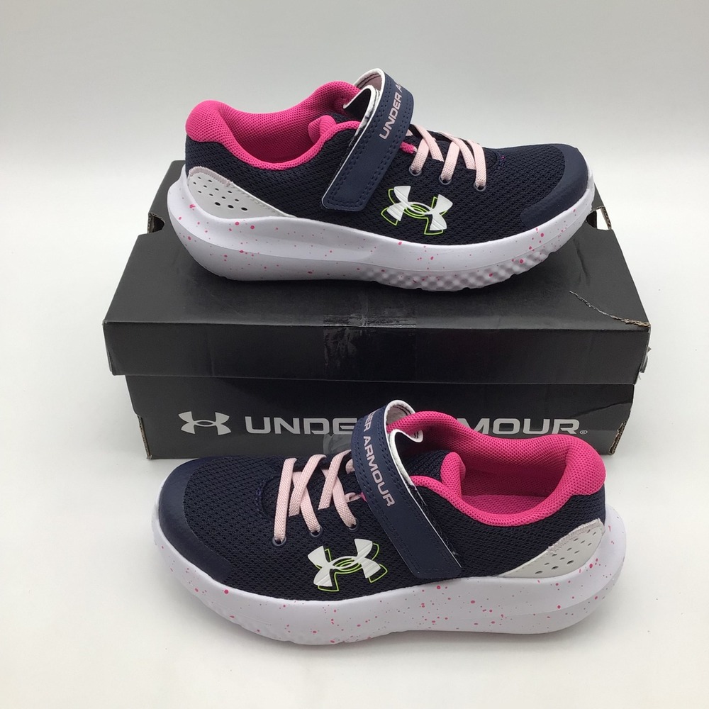 Under Armour Girls GPS Surge 4 AC Navy Pink Running Shoes 3027109 Size 1 Y NEW